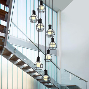 Nordique Moderne Intérieur Loft Style Industriel Escalier Suspension Noir Fer Multi-Tête Combinaison 220V Multi-fonctionnel Ampoule - Product Image 4