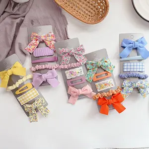 Vente en gros, tissu doux coloré, nœud en forme de cœur pour fille, attaches de cheveux, bord, épingle à cheveux, ensemble de pinces à cheveux pour enfants