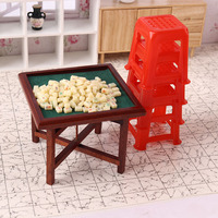 Table de Mahjong miniature pour maison de poupée, ensemble de tabourets rouges, échelle 1/12, OB11, décor de scène de salle de jeux DIY, mini-aliments, jouet de jeu d'imitation
