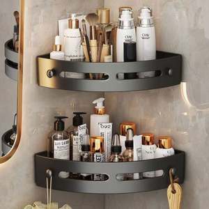 Wall Shelf Set No Punching <b>Corner</b> Rack <b>Bathroom</b> Organizer Plastic Wall Mounted <b>Bathroom</b> Storage Rack - Product Image 3