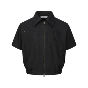 Kemeja lengan pendek pria, jaket musim panas setengah lengan mewah, Vintage bordir bunga abadi ringan & bergaya kerah berdiri - Product Image 1