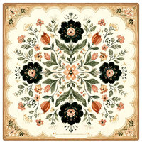 Tapis de Mahjong Portable Oriental Crane Floral en Caoutchouc Antidérapant et Réducteur de Bruit pour Table de Mahjong Américain