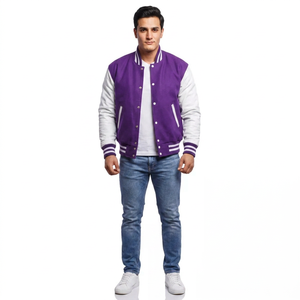 2026 Wholesale Custom Latest Designs Purple <b>Long</b> Sleeve Baseball Varsity <b>Jacket</b> <b>Men</b> Women Plain Blank Letterman <b>Jackets</b> - Product Image 1