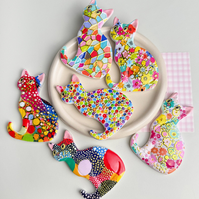 Creative Colorful Cute Cat Bronzing Embossed Refrigerator Sticker Color Home Decoration Refrigerator Magnet
