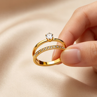 Bague tendance géométrique double rangée en acier inoxydable plaqué or 18 carats pour hommes et femmes
