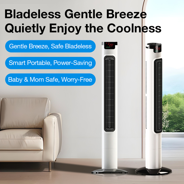 Low Noise 32 Inch Electric Oscillating Tower Fan Bladeless 3 Speed Air Cooling Tower Fan for Home