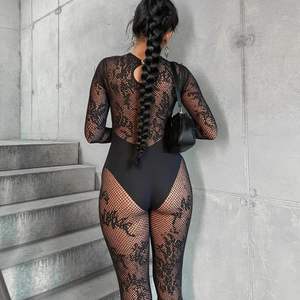 Combinaison noire transparente personnalisée 2026 pour femme, à manches longues, ajourée, style clubwear, moulante, sans couture - Product Image 6