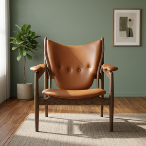 Sillón de cuero moderno de mediados de siglo con respaldo capitoné y patas de madera para muebles de sala de estar - Product Image 3