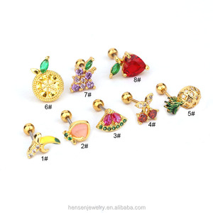 Pendientes de Cristal con Diseño de Frutas (Cereza, Limón, Plátano, Naranja) para Piercing Helix, Daith, Conch, <span class=keywords><strong>Tragus</strong></span> - Product Image 1
