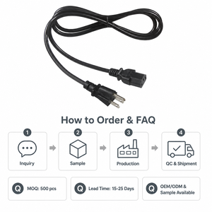 Cable de alimentación NEMA 5-15P a IEC C13, 18AWG, 10A, 125V, cable de CA estadounidense de 3 clavijas con conexión a tierra para monitor de escritorio, impresora, estación de trabajo - Product Image 6