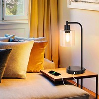 Lampe de table en verre vintage industrielle avec variateur et double ports de charge USB Lampe de bureau en métal pour la décoration de la chambre à coucher et du bureau