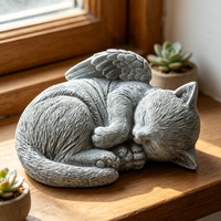 Statue en résine de chat ange endormi avec des ailes, figurine commémorative pour animaux de compagnie, ornement de jardin, sculpture de chat en finition pierre grise pour la décoration