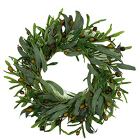 Couronne de Noël en plastique ronde en gros, décoration suspendue pour porte, feuilles et vigne, fabriquée en Chine