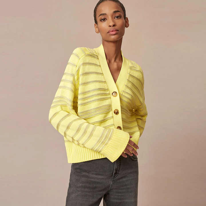 Source Wholesale Autum Oversized Cotton Blend Sweater Raised Stripe Cotton  Cardigan with Shinny Yarn on m.alibaba.com