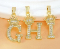 Personnalisé Blanc Strass Incrusté Couronne Lettre A-Z 26 Alphabet Initial Or Laiton Charme Pendentif pour DIY Fabrication de Bijoux