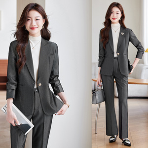 Women's Business Suit Set Orange <b>Three</b> <b>Quarter</b> Sleeve Anti-Wrinkle Formal Wear Autumn Style - Product Image 2