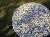 Nappe ronde imprimée en blocs naturels Nappe de table en tissu imprimé en blocs à la main Nappe 8 places avec bordure sur tout le pourtour