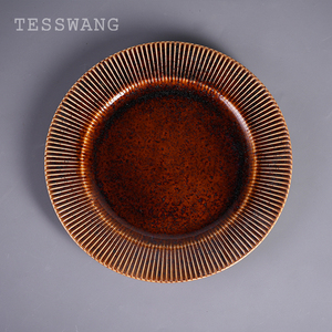 ชุดจานเซรามิกทรงโค้งพรีเมียมสีสนิม ลายริบบิ้น ปลอดสาร BPA เป็นมิตรกับสิ่งแวดล้อม ใช้กับไมโครเวฟได้ ชุดภาชนะสำหรับรับประทานอาหาร - Product Image 1