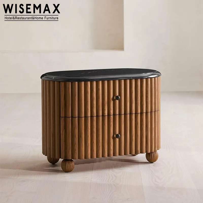 WISEMAX mobilya orta yüzyıl fransız tarzı yatak odası ahşap komidin mermer başucu masa 2 çekmeceli Dresser kabine otel