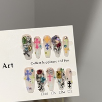 Ongles artificiels de luxe faits à la main Y2K à presser, colorés, avec strass 3D en forme de croix, forme cercueil, réutilisables