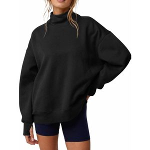 Custom Womens Oversized Sweatshirt Mock Neck Long Sleeve Cozy Drop Shoulder <b>Y2K</b> Fall Winter <b>Top</b> - Product Image 1