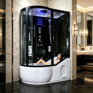 Moderna Cabina <span class=keywords><strong>Doccia</strong></span> Idromassaggio Nera per Interni con Sauna Chiusa, Poltrona e Pannello di Controllo, <span class=keywords><strong>Bagno</strong></span> Turco - Product Image 1