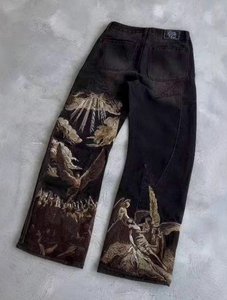 Jeans da <span class=keywords><strong>Uomo</strong></span> Harajuku Retro con Motivo Pipistrello Jeans <span class=keywords><strong>Larghi</strong></span> Stampati Jeans <span class=keywords><strong>Larghi</strong></span> Unisex Y2K Casual <span class=keywords><strong>Pantaloni</strong></span> in Denim con Ricamo - Product Image 3