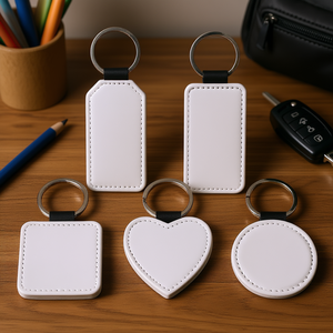 Porte-clés personnalisé en cuir PU par sublimation, pendentif vierge DIY en forme de cœur, rond, carré, rectangulaire pour cadeaux de mariage et d'anniversaire DingHon - Product Image 2