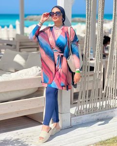 Nuova stampa conservativa pantaloni a maniche lunghe musulmani mediorientali Burkini protezione solare spiaggia <span class=keywords><strong>costume</strong></span> <span class=keywords><strong>da</strong></span> <span class=keywords><strong>bagno</strong></span> a quattro pezzi - Product Image 6