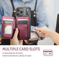 Étui de téléphone portable de haute qualité rétro rouge pour 18 Pro, en cuir artificiel, TPU, PC, antichoc, avec porte-cartes, embossé