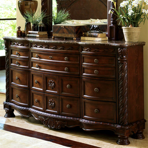 Juego de Dormitorio Americano de Lujo en Madera Maciza Tallada a Mano, Diseño Clásico Americano y Europeo, Cama King Antigua, Tamaños y Colores Personalizables - Product Image 4