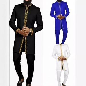 Ensemble Dashiki brodé d'inspiration <span class=keywords><strong>africaine</strong></span> S-3XL, costume de <span class=keywords><strong>mariage</strong></span> deux pièces, <span class=keywords><strong>chemise</strong></span> à manches longues et pantalon pour <span class=keywords><strong>homme</strong></span>, style africain - Product Image 3