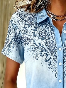 Zomerblouse met korte mouwen, casual, plus size, met boho vintage bloemenprint voor dames - Product Image 4