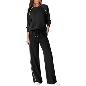 Ensemble de survêtement 2 pièces pour femme, pantalon large, tenue décontractée d'automne, ensemble assorti respirant - Product Image 1