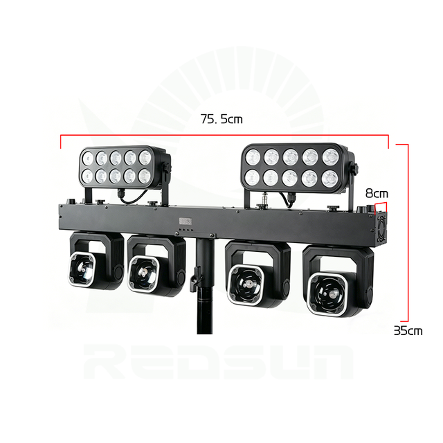 Redsun DJ Lighting System with Stand 4*60W Moving Head & 10*8W RGBW Par Lights for Club Project Event Concert LED DMX512