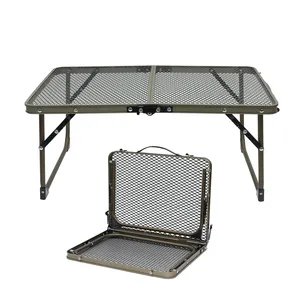 Firstent meja barbeque portabel, Meja Kemah deker ganda, perjalanan luar ruangan, Meja lipat kisi logam campuran aluminium