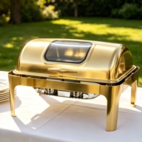 Ensemble de réchauds de luxe à couvercle roulant, chauffe-plats commerciaux en acier inoxydable pour buffet avec supports à combustible, équipement de restauration