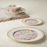 Service de table en céramique de luxe 24 pièces, motif floral rose en or véritable, vaisselle en porcelaine, vente en gros, hôtel, OEM, ODM