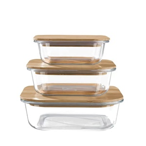 Scelta divertente scatola da pranzo in <span class=keywords><strong>vetro</strong></span> sigillata a prova di perdite frigorifero impilabile per pranzo Set di contenitori in plastica da campeggio con coperchi di bambù - Product Image 5