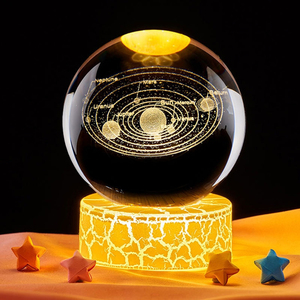 Chaude 6cm point système solaire voie lactée lune 3D boule de cristal LED enfichable maison veilleuse Laser sculpture originalité cadeau d'anniversaire - Product Image 4