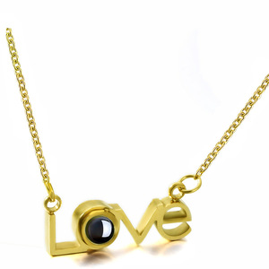 Collar con colgante de carta de amor, engaste de acero en oro rosa, regalo para uso diario - Product Image 1