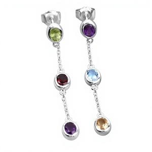 925 <b>Silver</b> <b>Drop</b> <b>Earrings</b> With Amethyst Peridot Garnet And Citrine Bezel Set Classic Style Women's Everyday Wear Jewelry - Product Image 1