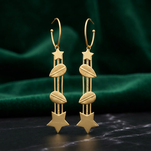 Pendientes de Aro Abierto Dorado Mate con Diseño de Estrella Celestial y Hoja Lineal, de Latón Chapado en Oro de 18K, Estilo Botánico Étnico para Bodas y Fiestas - Product Image 3