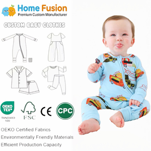 Piyama Bayi Bambu Custom Print dengan Ritsleting Dua Arah, Romper Berkaki untuk Bayi Baru Lahir, Produsen Pakaian Tidur ODM - Product Image 1