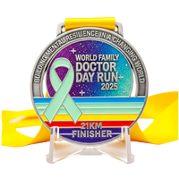 Médaille de finition ronde plaquée argent, frappée à l'outil, en alliage de zinc, avec ruban de sensibilisation turquoise pour événements de marathon
