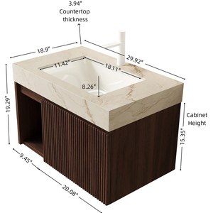 Mobile da Bagno <span class=keywords><strong>EIDEN</strong></span> 30 Pollici con Lavabo, Armadietto Sospeso, Top in Pietra Sinterizzata Crema con Venature Dorate e Lavabo in Ceramica - Product Image 5