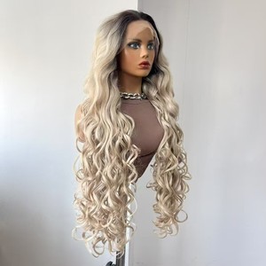 Peluca Sintética con Frente de Encaje sin Pegamento, Resistente al Calor, Lacia y Sedosa, Color Marrón Claro, Estilo Celebridad, para Cosplay - Product Image 6