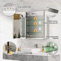Espejo de baño LED empotrado con marco, antivaho, regulable, con luces, pantalla de tiempo, sensor, toma de corriente interna y USB
