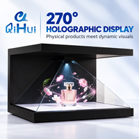 Lemari Hitam dengan Layar Holografik 3D, Platform Dalam Putih, Panel Optik Transparan, Showcase Piramida 270 Derajat, Proyek Kustom