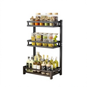 Black Finished Three Tier Metal Storage <b>Rack</b> For Kitchen Spice Organizer Standing Type Multi-Purpose 3 Tier Storage <b>Shelf</b> - Product Image 1